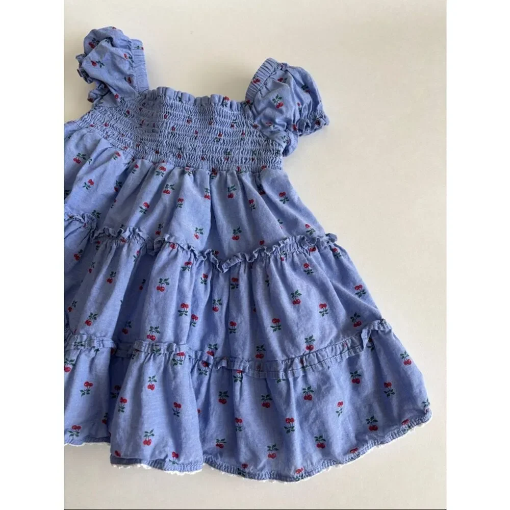 Janie and Jack The Abigail Cherry Smocked Baby Dress Size 3-6 Months